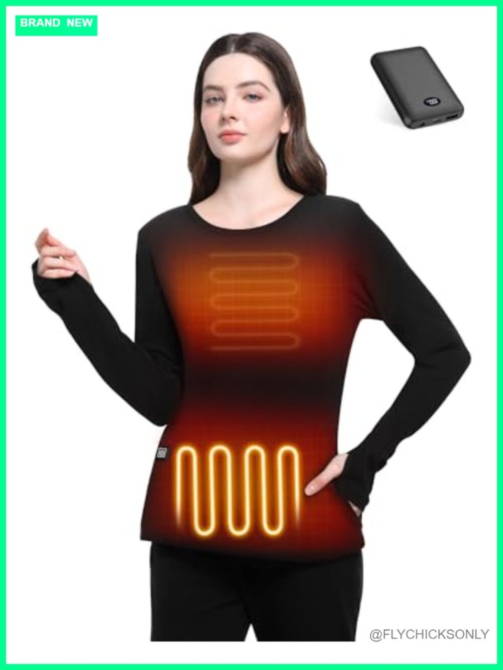Women's Heated Thermal Shirt with Battery Pack Thumb Hole